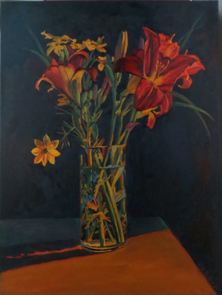 Flowers in Vase Lilies and Freesia — oil painting by Marylou Chibirka