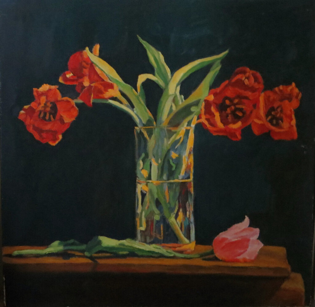 Flowers in Vase Red Tulips — oil painting by Marylou Chibirka