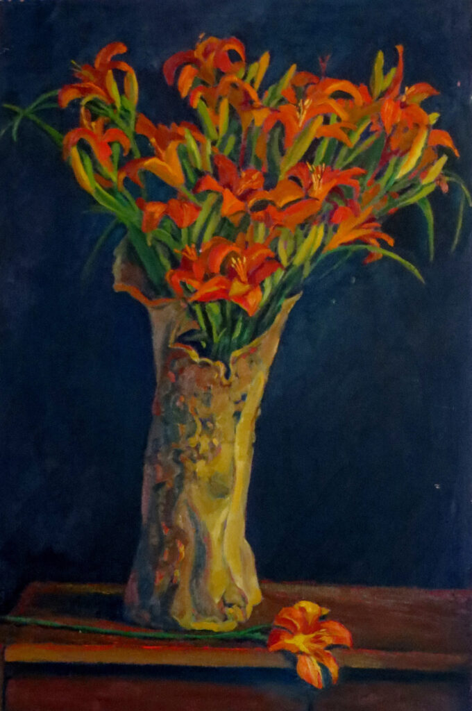 Flowers in Vase Tiger Lilies — oil painting by Marylou Chibirka