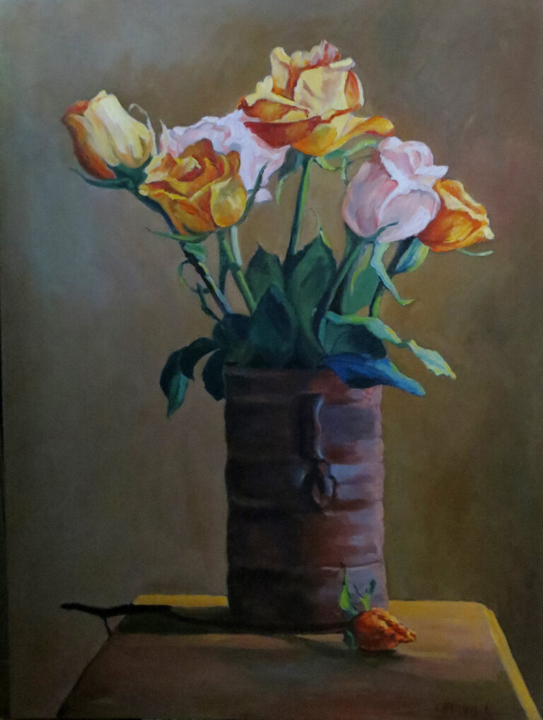 Flowers in Vase Yellow Roses — oil painting by Marylou Chibirka