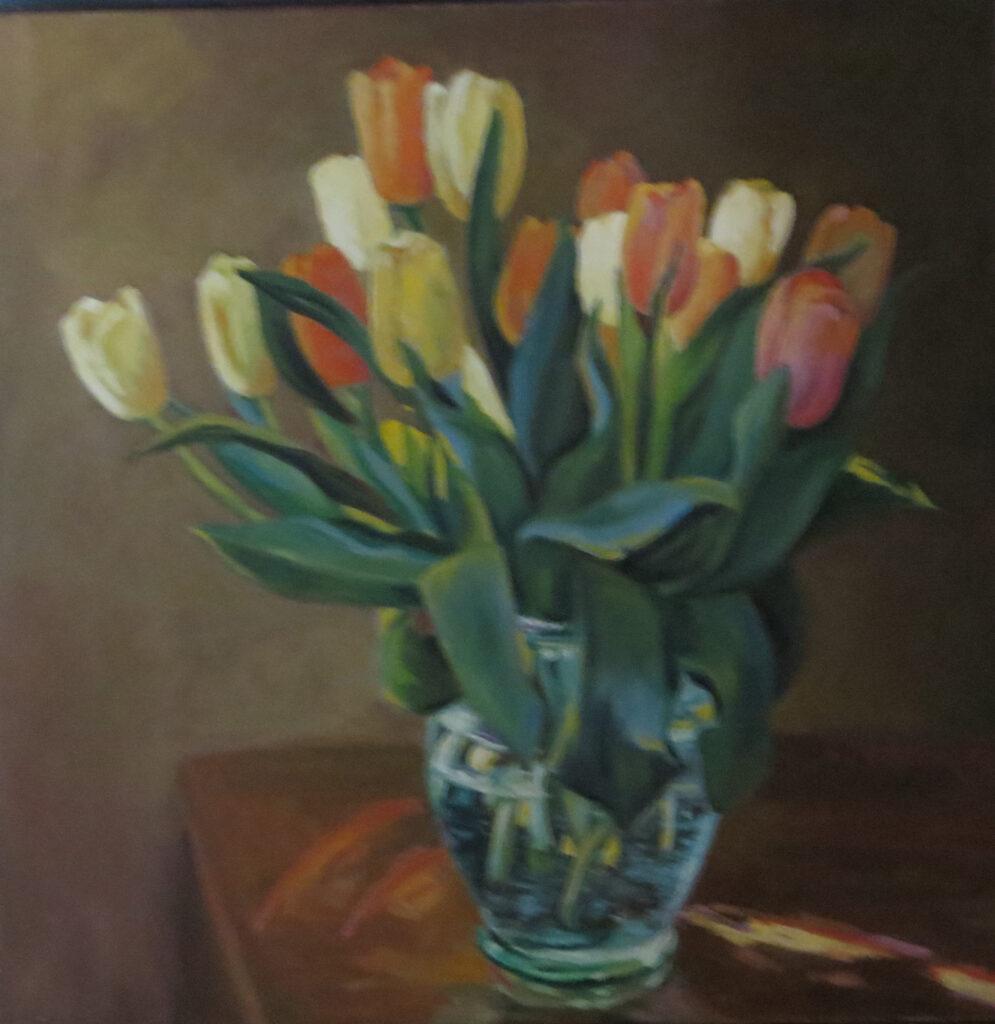 Flowers in Vase Yellow Tulips — oil painting by Marylou Chibirka