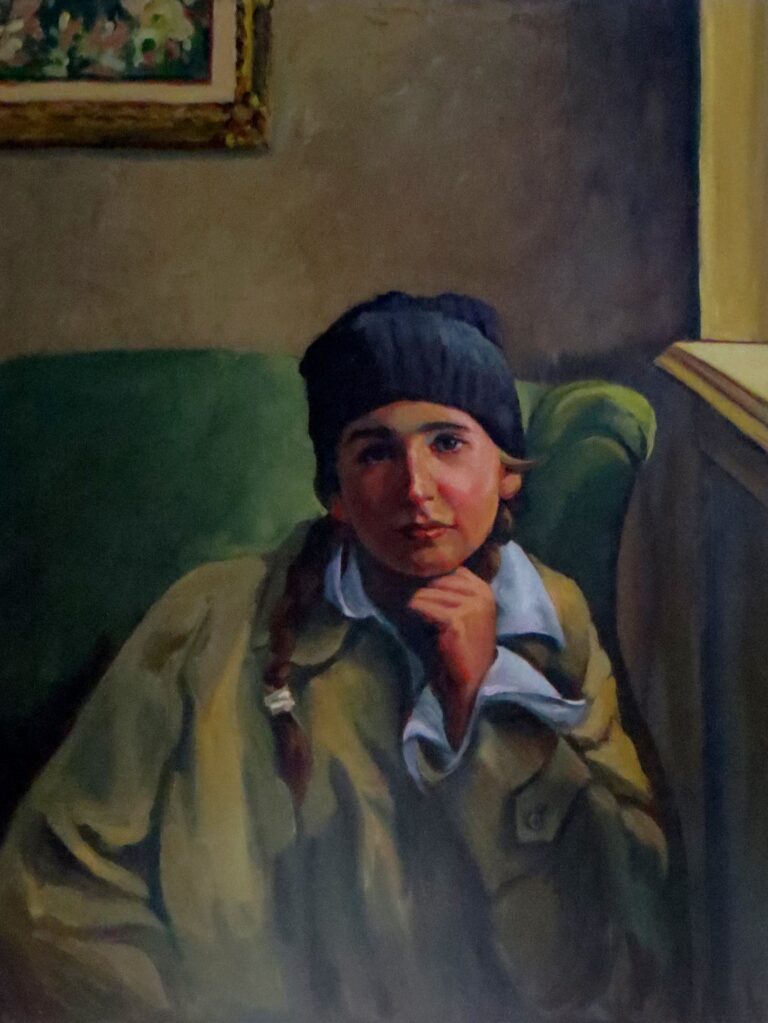 Laura with hat — oil painting by Marylou Chibirka